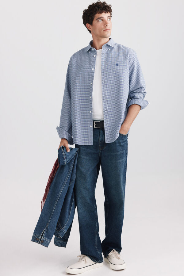 Springfield Camisa oxford estampado vichy azul