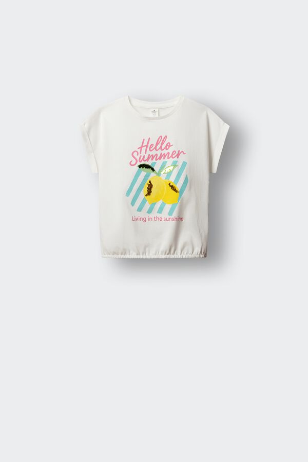Springfield Kids T-shirt de manga curta com lantejoulas lim&atilde;o menina bege