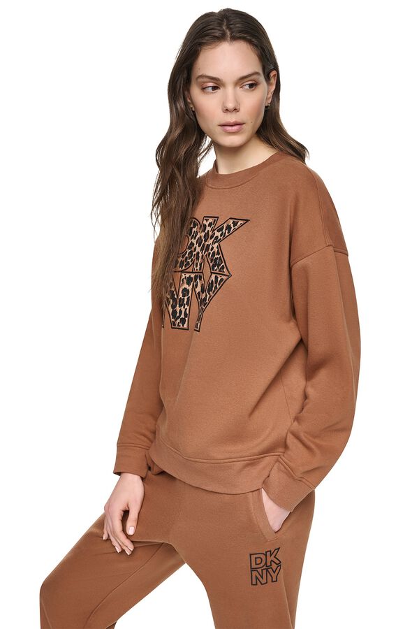 DKNY Sweatshirt gola redonda com logo animal print bege