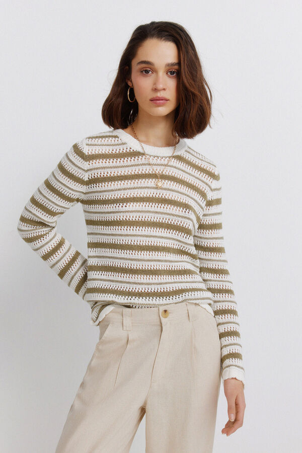 Springfield Camisola em malha &agrave;s riscas castanho