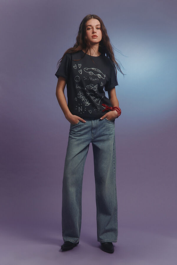 Springfield Jeans corazones bordados azul