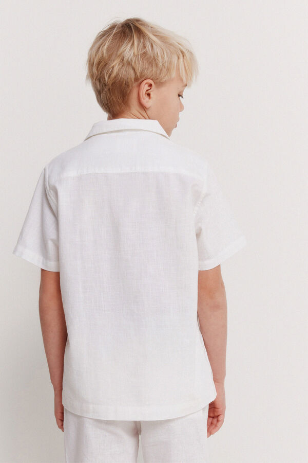 Springfield Kids Camisa manga curta para menino em efeito linho branco