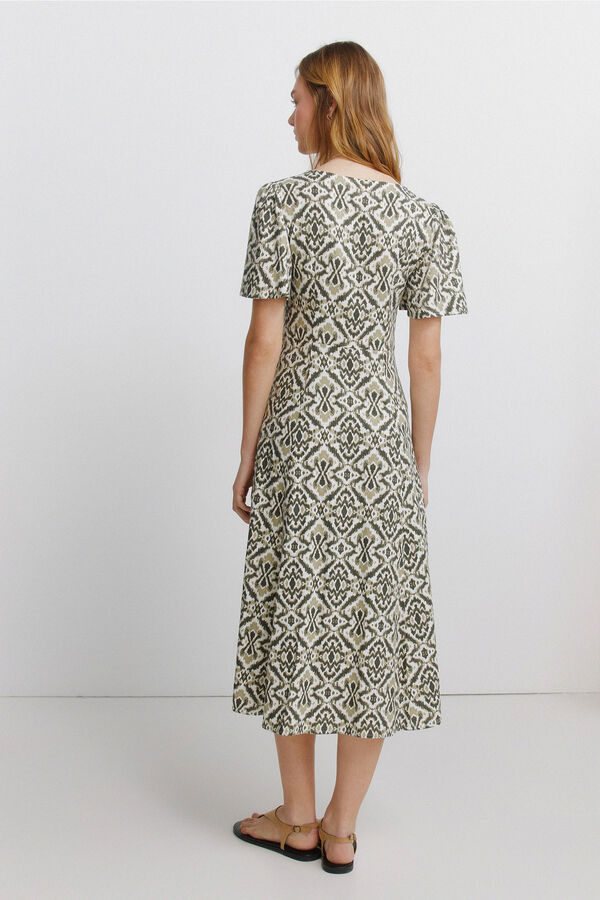 Springfield Vestido camisero estampado lino kaki