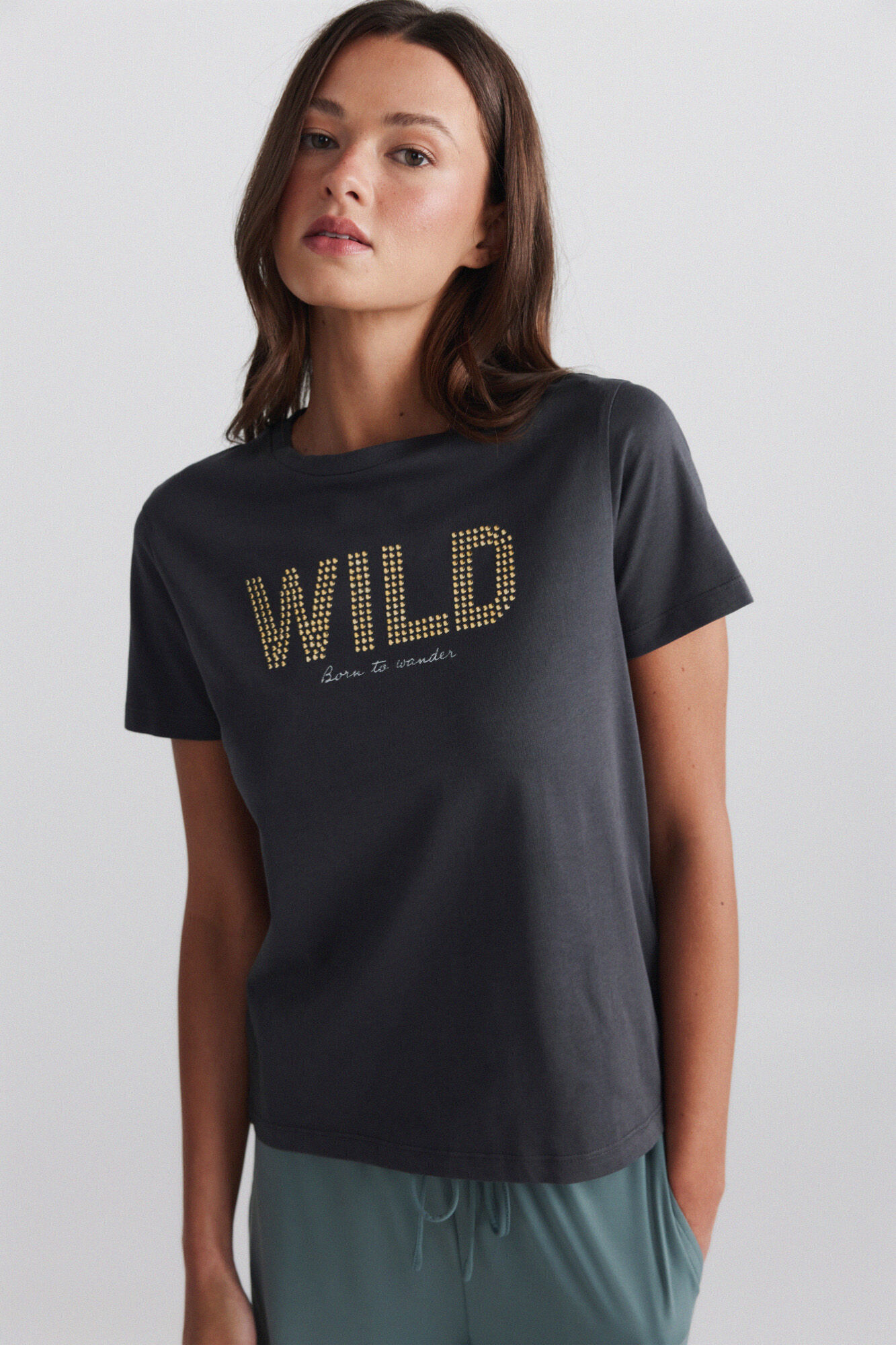 Springfield Camiseta manga corta texto tachas