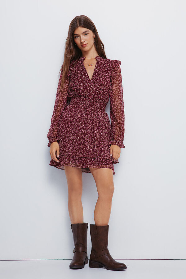 Springfield Vestido curto estampado com saia dupla camada vermelho