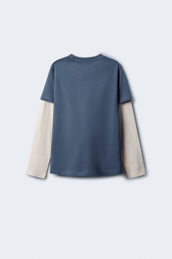 Springfield Kids Camiseta manga comprida masculina de manga dupla azul