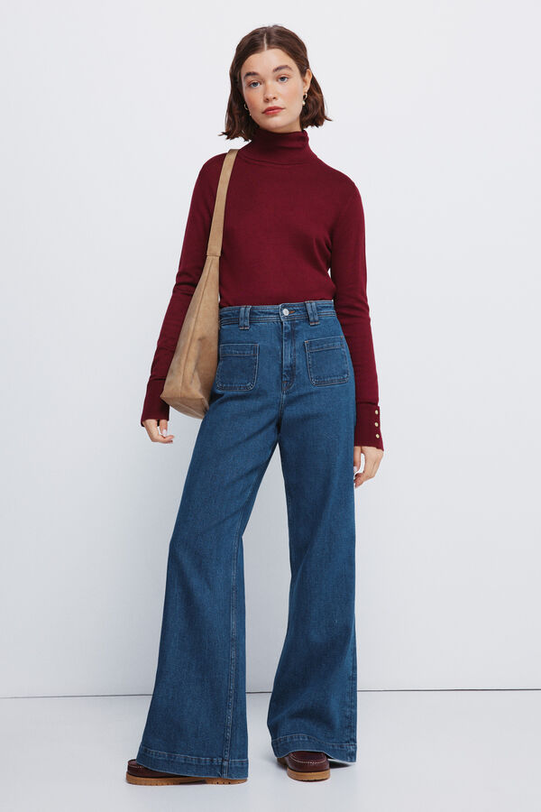 Springfield Camisola de gola alta com botões e punhos vermelho