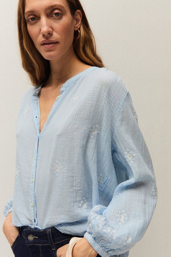 Systemaction Camisa bordada gola mao azul