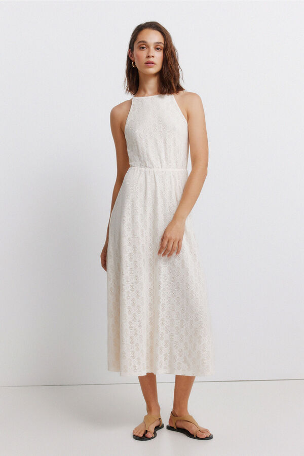 Springfield Vestido midi halter bordado branco