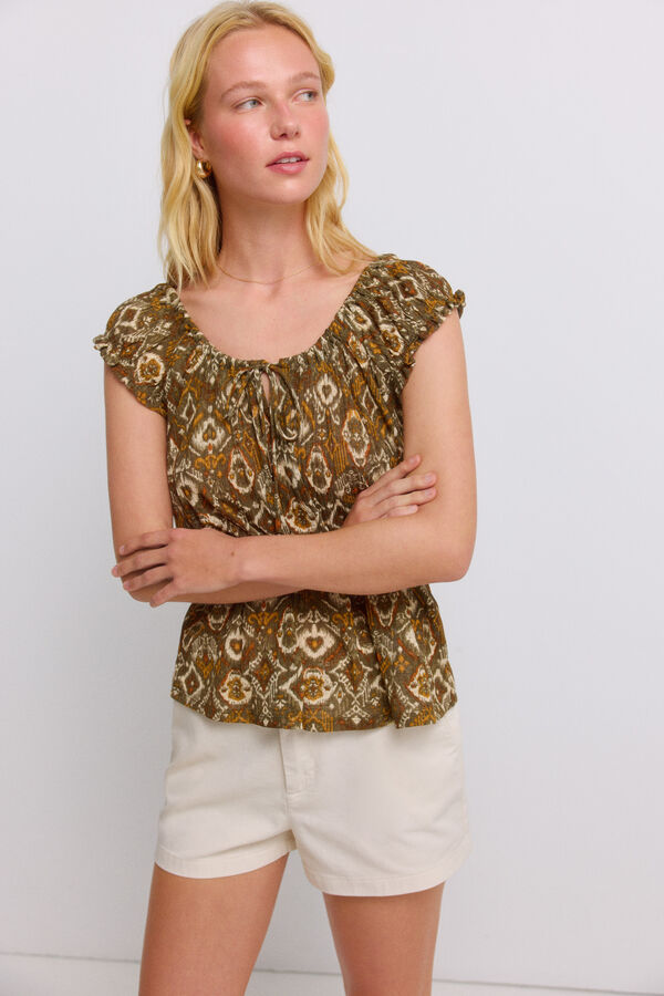 Springfield Top crochet com franjas Caqui escuro