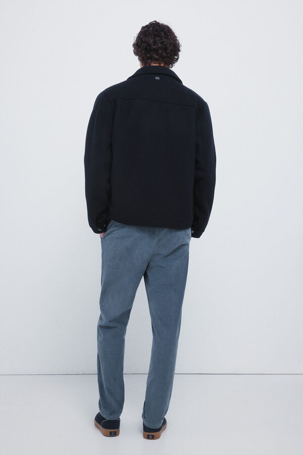 Springfield Calças chino slim fit confortável de veludo cotelê lavado azul