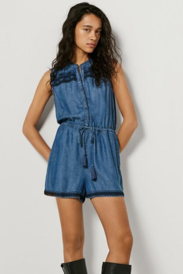 Pepe Jeans Vestido tencel cintura ajust&aacute;vel azul