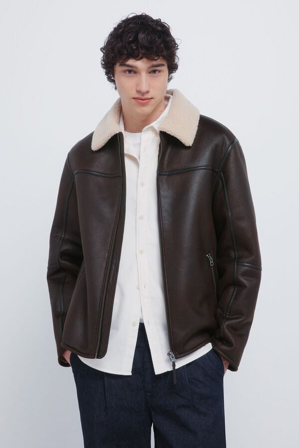 Springfield Blusão aviador efeito camurça dupla face cru