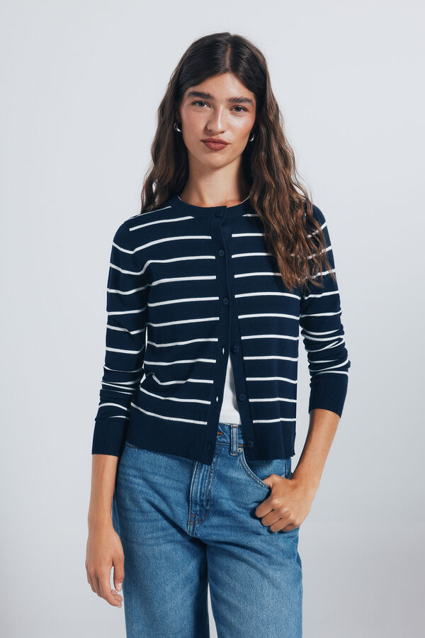 Springfield Cardigan com gola redonda e bot&otilde;es e viscose azul
