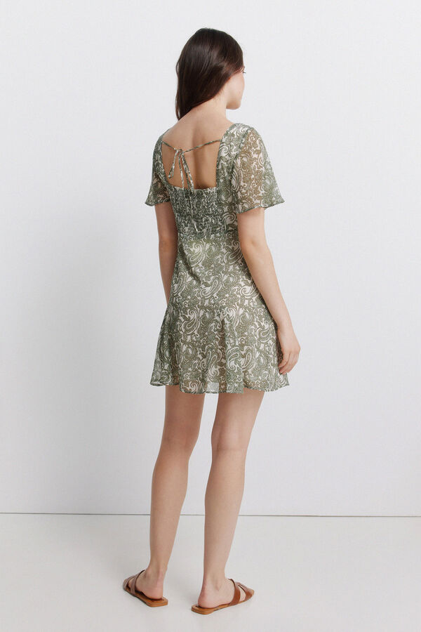 Springfield Vestido curto com folhos estampado paisley Caqui escuro