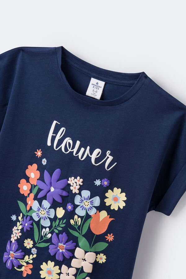 Springfield Girls' Flower Market T-shirt steel blue