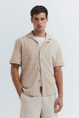 Springfield Camisa bowling manga corta punto estampada beige