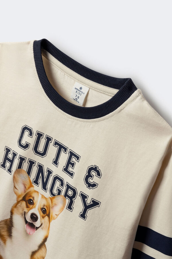 Springfield Kids Camiseta manga comprida com estampa de gato branco
