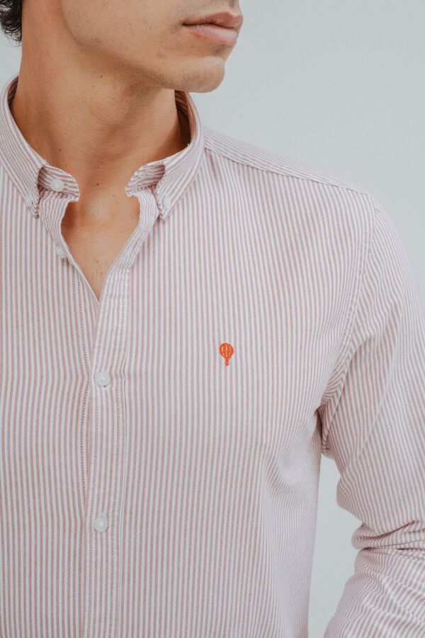 Celopman Camisa oxford de riscas finas vermelho