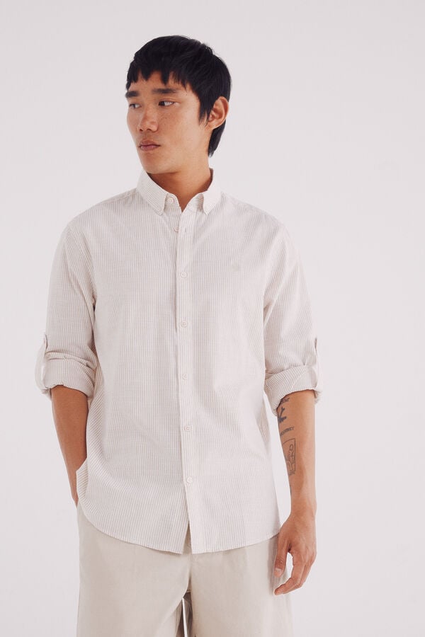Springfield Camisa cotton slub rayas beige