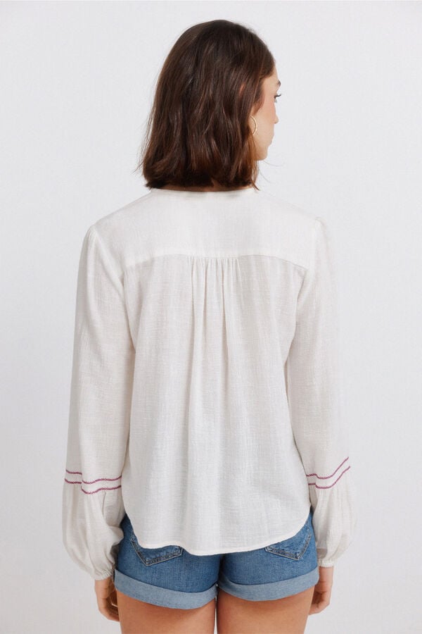 Springfield Blusa manga comprida estampado sanefa branco