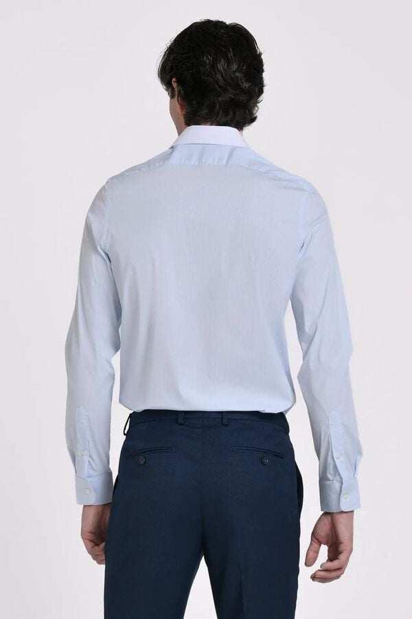 JVZ Camisa de riscas com gola em contraste azul