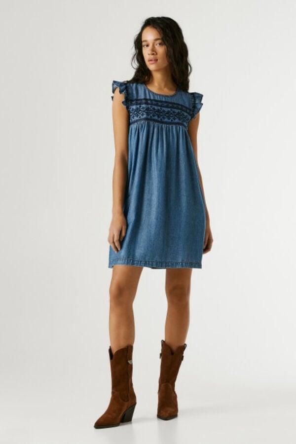 Pepe Jeans Vestido com manga de folhos azul