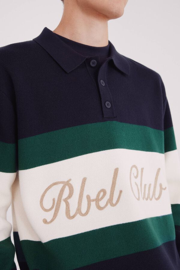 Springfield Suéter de gola polo com bordado azul