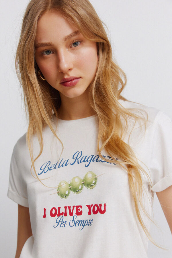 Springfield T-shirt de manga curta com desenho bege