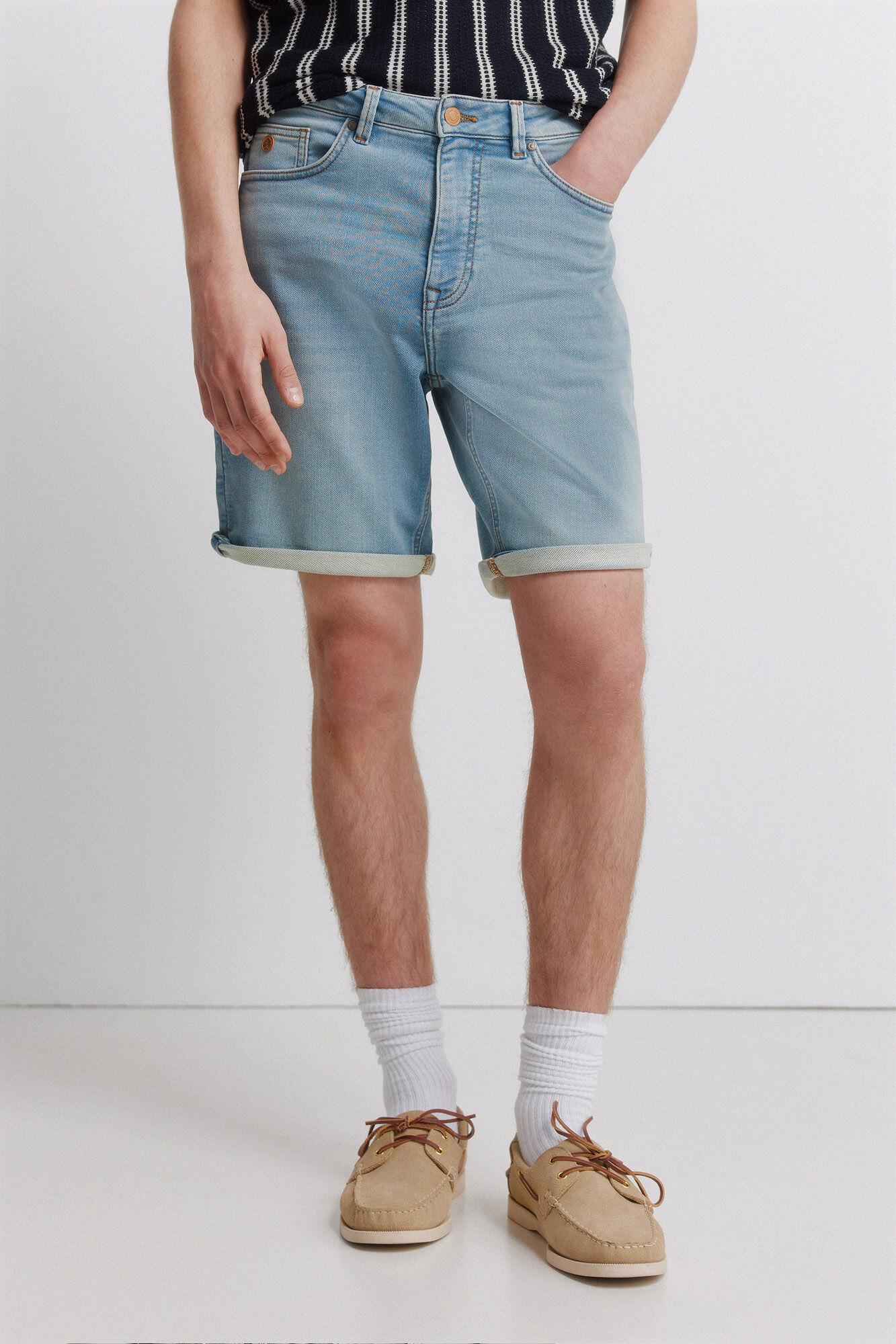 Springfield Bermuda vaquera en knit demim medio claro