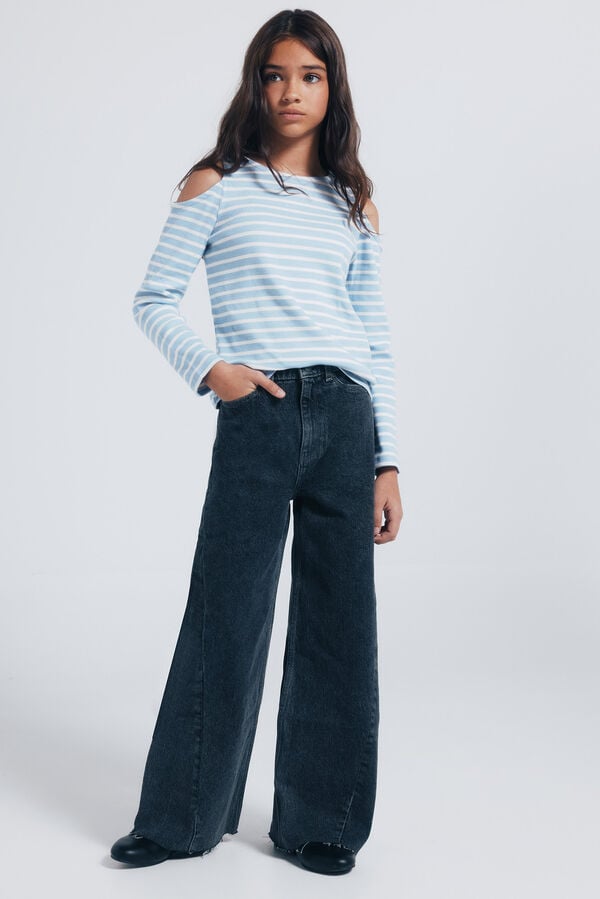 Springfield Kids Camiseta feminina canelada ombro a ombro azul