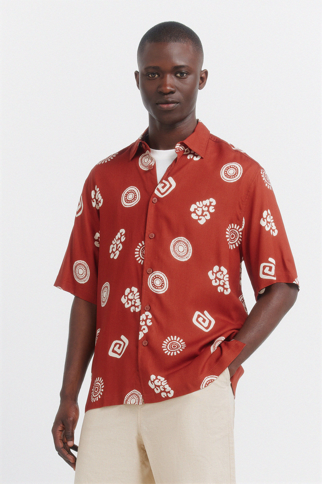 Springfield Camisa de manga curta em viscose estampada