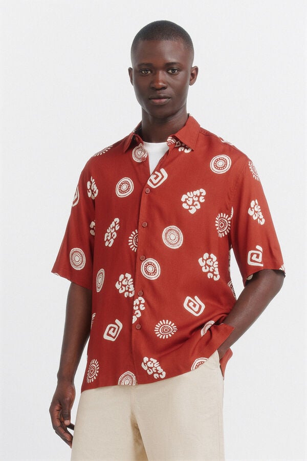 Springfield Camisa de manga curta em viscose estampada vermelho