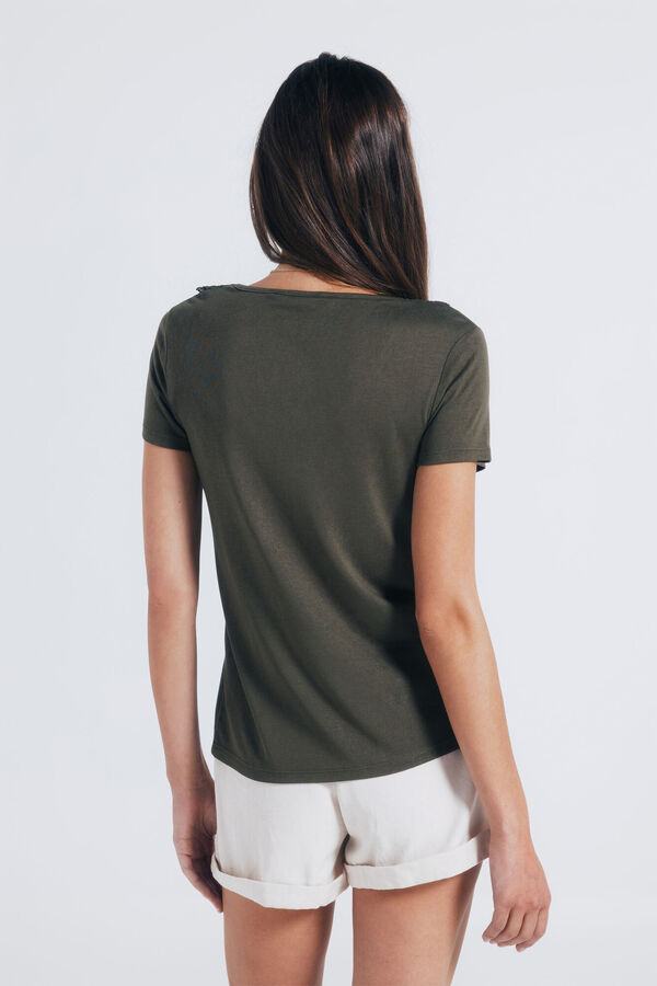 Springfield T-shirt decote crochet Caqui escuro