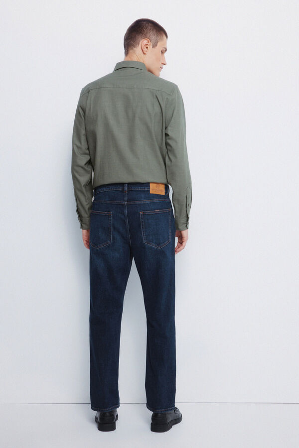 Springfield Calça jeans reta com lavagem escura azul