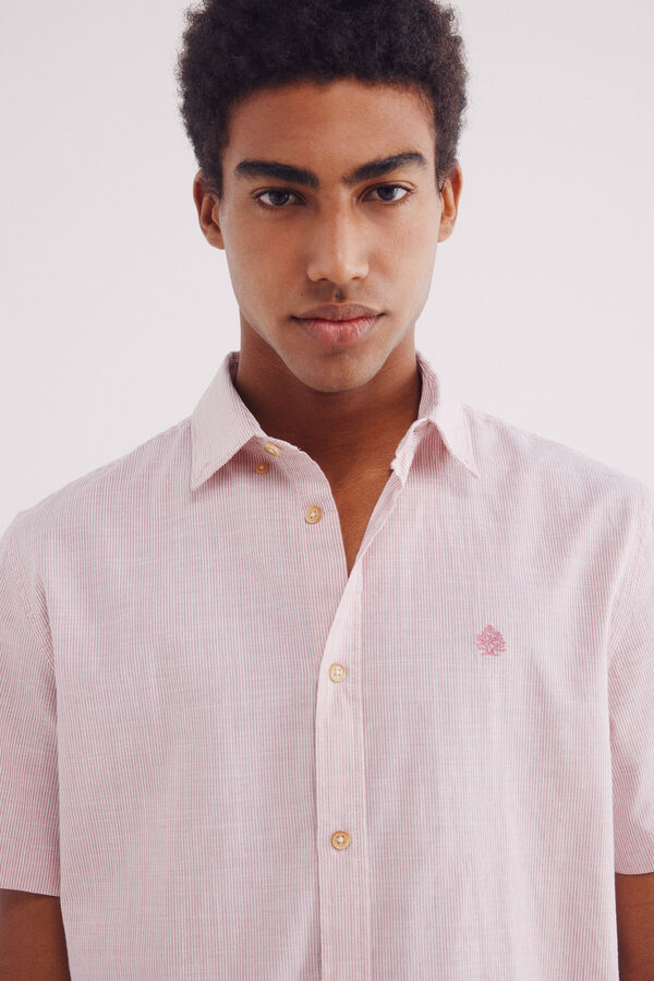 Springfield Camisa de algodão de manga curta com micro listras rosa