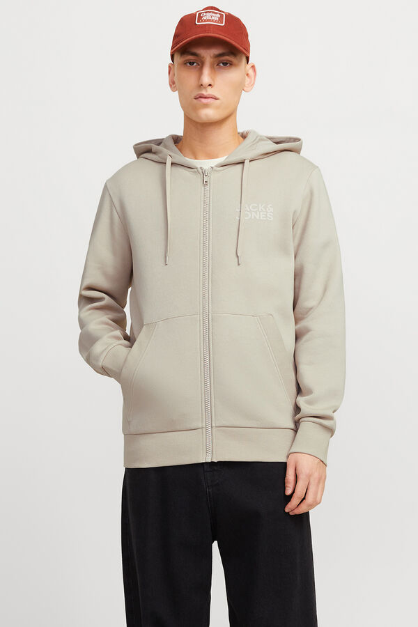 Jack & Jones Sweatshirt b&aacute;sica com fecho-&eacute;clair cinzento