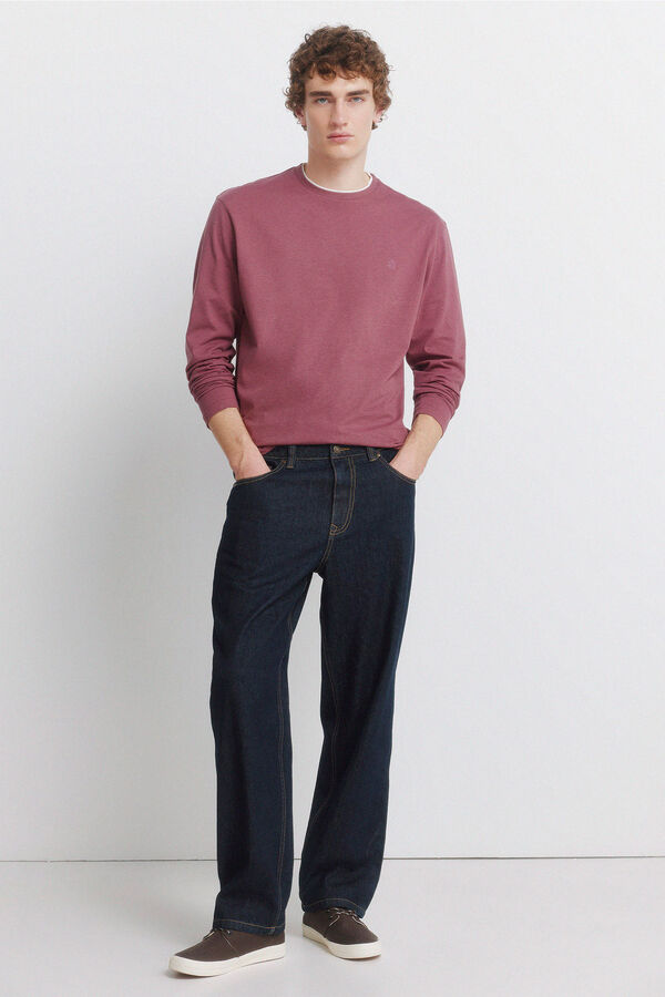 Springfield Camiseta de manga manga comprida com efeito mesclado duplo vermelho