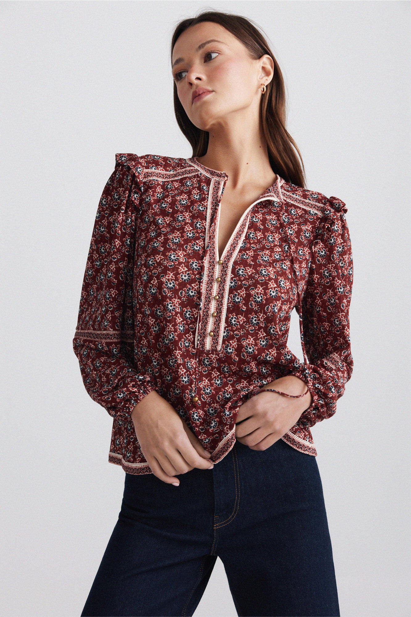 Springfield Blusa estampada com folhos