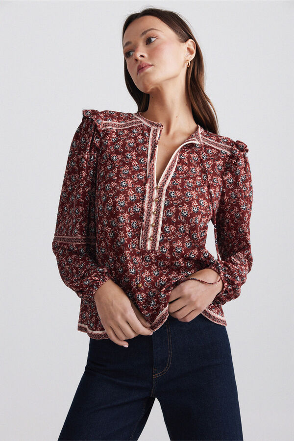 Springfield Blusa estampada com folhos vermelho