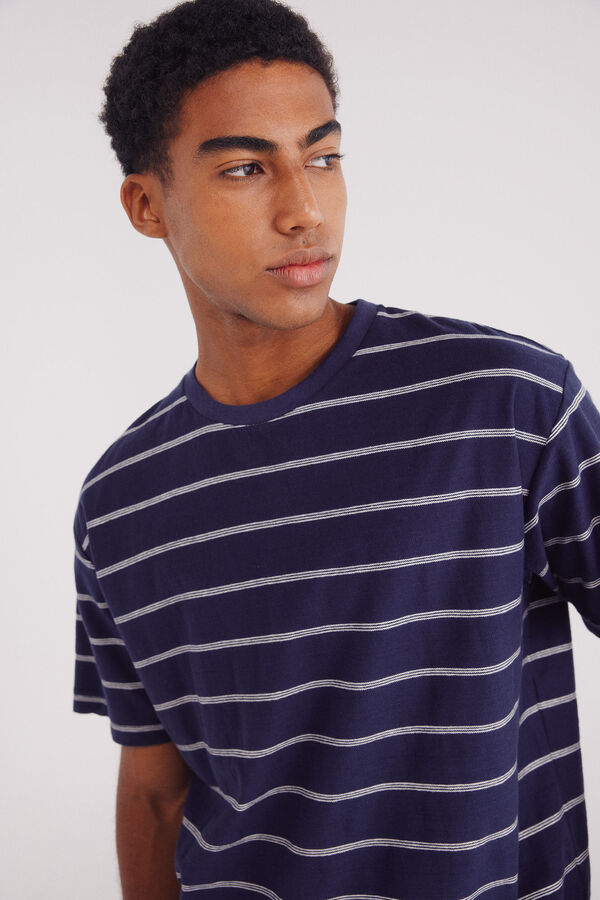 Springfield Camiseta riscas de algodão azul
