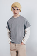 Springfield Kids Camiseta manga comprida masculina de manga dupla cinzento