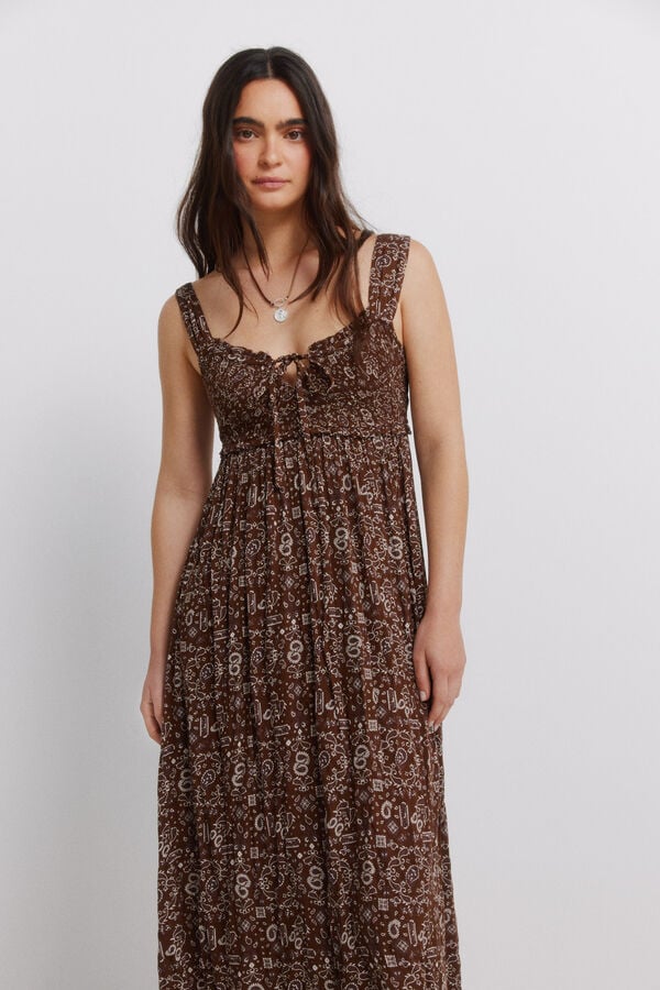 Springfield Vestido midi smock no peito castanho