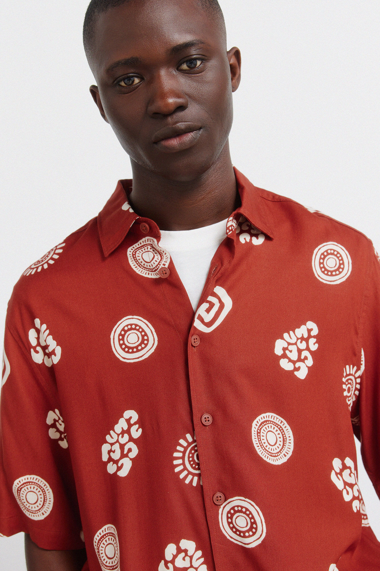 Springfield Camisa de manga curta em viscose estampada