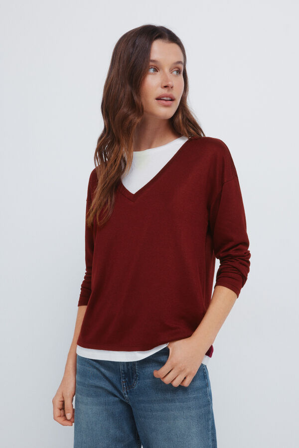 Springfield T-shirt gola em V estampado