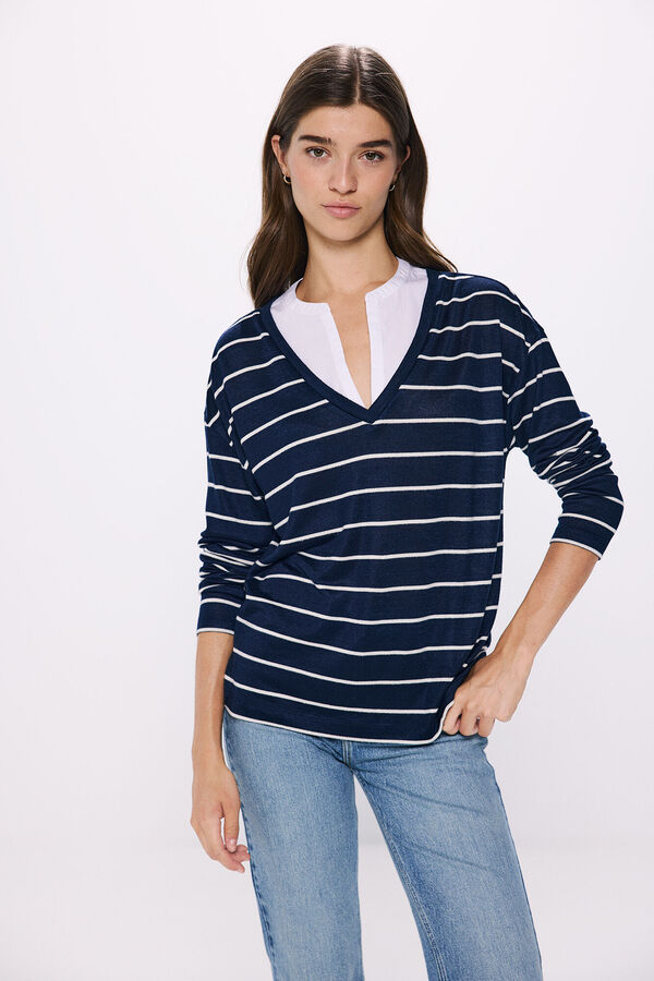 Springfield Combined neckline V -shirt blue