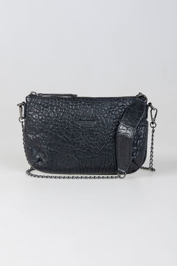 System Action Small leather bag with metal chain black