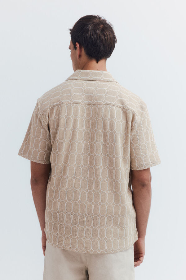 Springfield Camisa bowling manga corta punto estampada beige