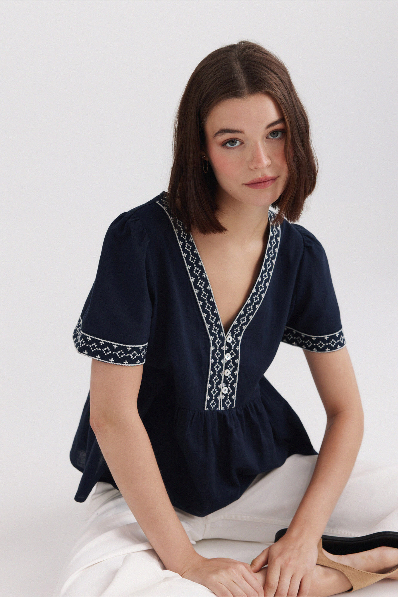 Springfield Camisa peplum com detalhes no decote