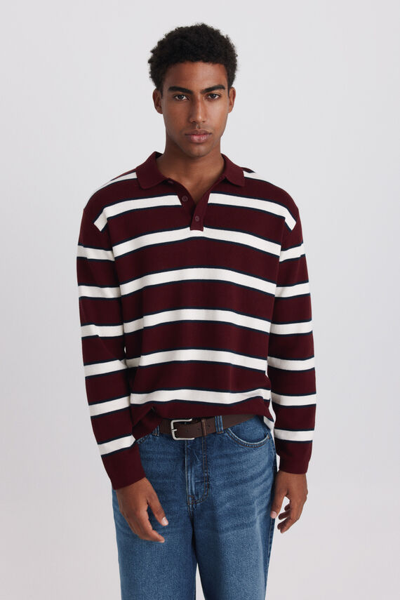 Polo manga larga rayas jacquard